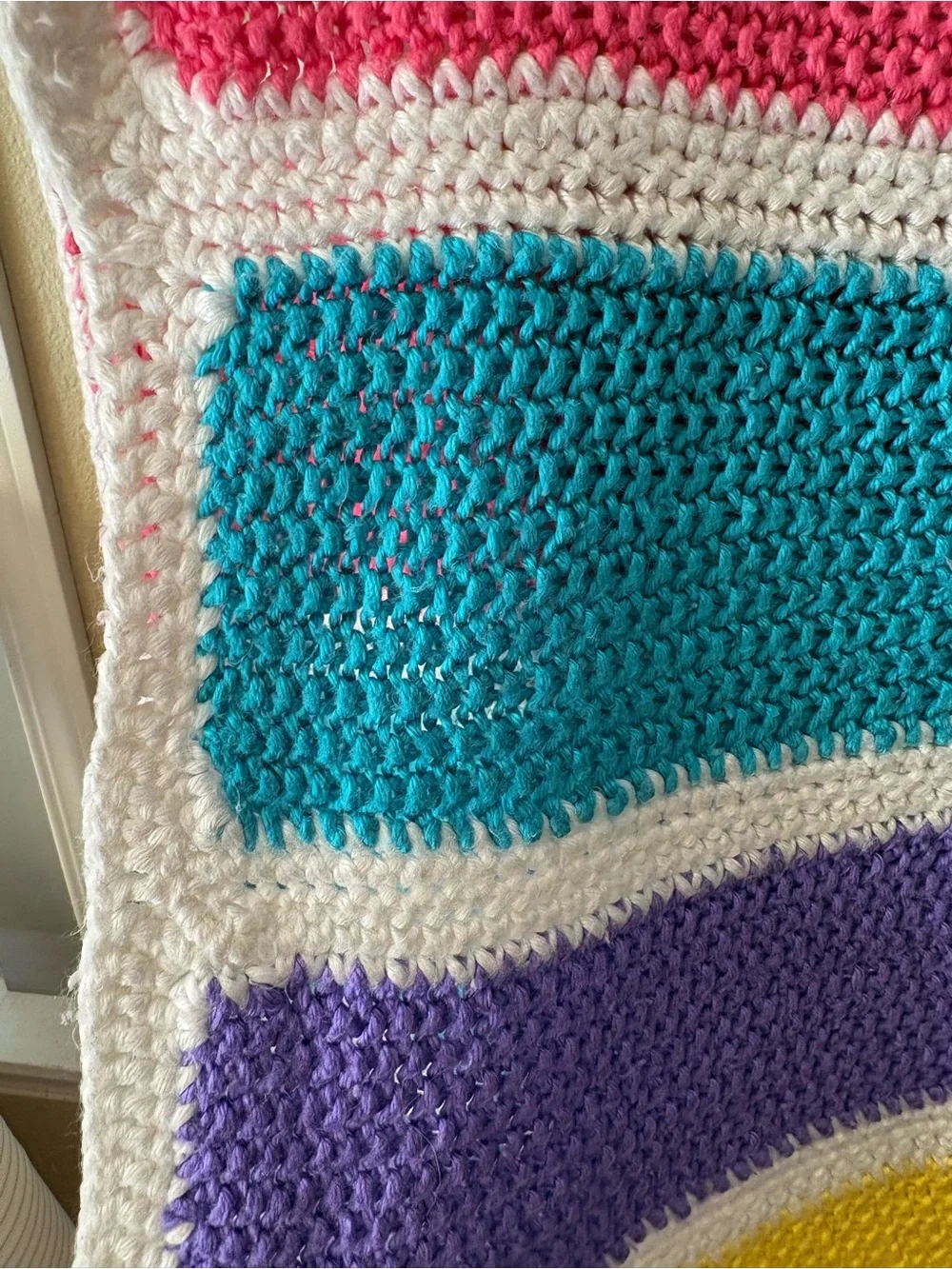 Handmade Crochet Striped Colorblock Throw - Bright Rainbow Colors Large